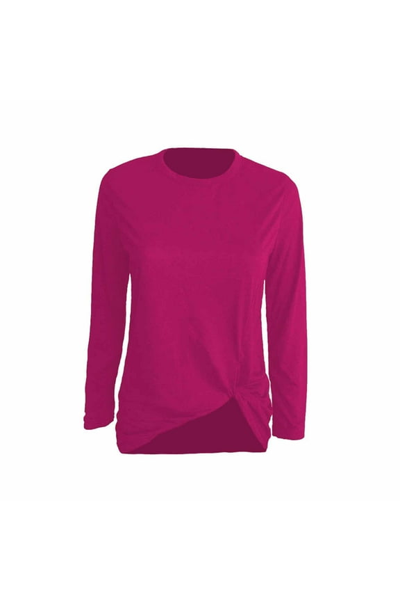 Women's Trendy Tops Twisted Hem Crew Neck Shirts Long Sleeve Solid Color Pullover Loose Dailywear Casual Wear