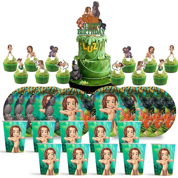 Tarzan Birthday Cups Party Supplies Plates Fans Decorations Cake Topper Decor