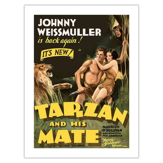 Tarzan and His Mate - Starring Johnny Weissmuller Maureen O’Sullivan - Vintage Film Movie Poster c.1930s - Bamboo Fine Art 290gsm Paper Print (Unframed) 18x24in