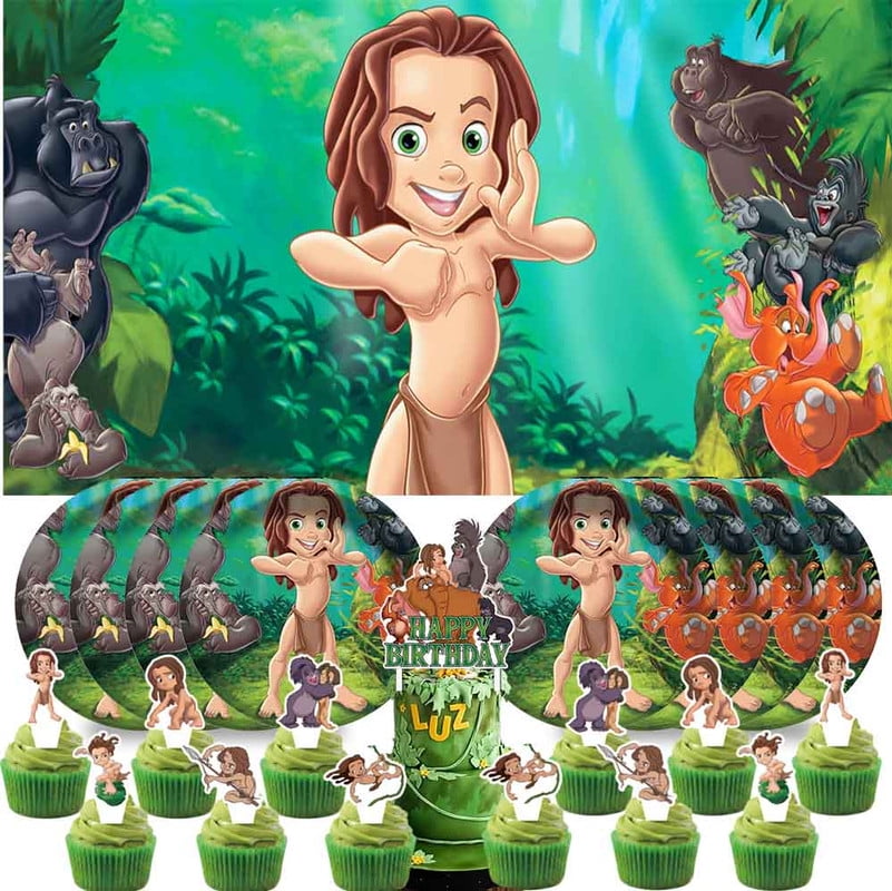 Tarzan Party Supplies Birthday Decorations Plates Banner Kids Cake Toppers Set Decor