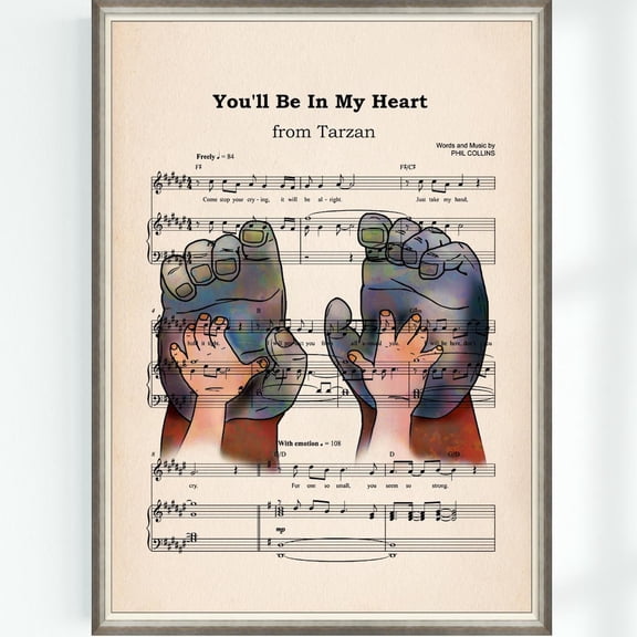 Tarzan Poster, Youll Be In My Heart Music Sheet, Unframed Paper Poster 8x10in