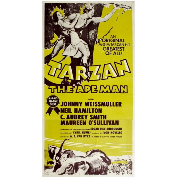 Tarzan The Ape Man Top From Left: Maureen O'Sullivan Johnny Weissmuller 1932. Movie Poster Masterprint (24 x 36)