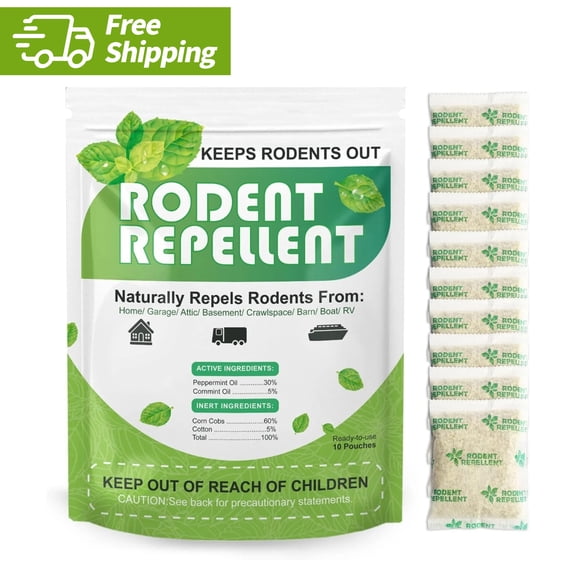Tasajee 10-Pack Peppermint Oil Mice Repellent for House - Deters Rats, Squirrels & Rodents. Safe Indoor Use Pouches for Effective Pest Control Rodent Repellent