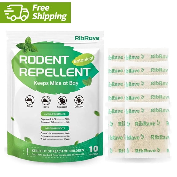 Tasajee 10-Pack Peppermint Oil Mice Repellent for House - Deters Rats, Squirrels & Rodents. Safe Indoor Use Pouches for Effective Pest Control Rodent Repellent