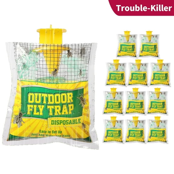 Tasajee 12 Pack Outdoor Fly Trap Bag Hanging, Disposable Fly Killer Trap Catcher for Farms Fly Killer