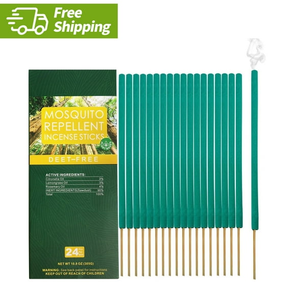 Tasajee 24 PCS 1.5-2 Hours Mosquito Repellent Incense Sticks 24 Pieces per Box, for Patio/Natural Ingredients Citronella Oil/Lemongrass Oil/Made with Natural Based Essential - DEET Free Outdoor