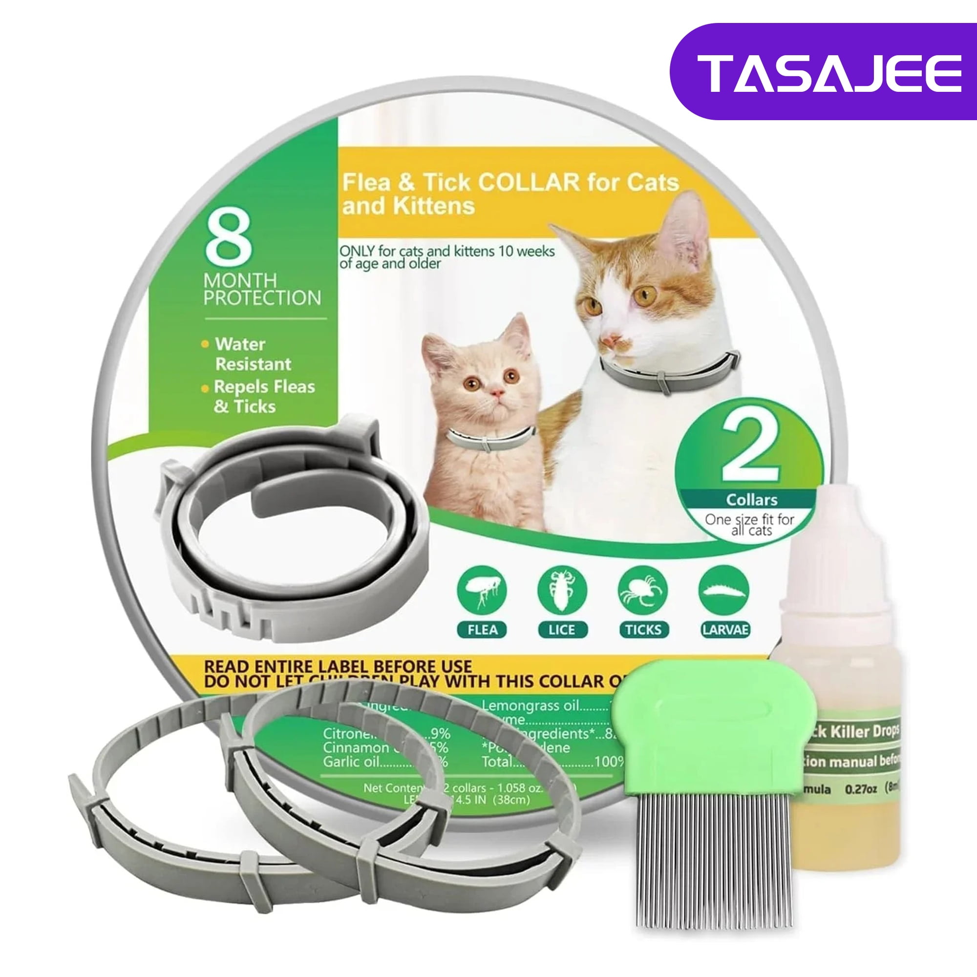 Tasajee 4 Pack Cat Flea Collar, Flea and Tick Collar for Cats and