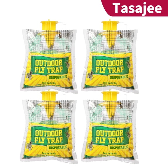 Tasajee 4 Pack Fly Traps Outdoor Fly Trap Hanging, Disposable Fly Killer Trap Bag Catcher for Outside Farms, Fly Trap Bag Fly Catchers Outdoors, Effective Fly Traps Outdoor Hanging Fly Killer