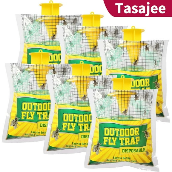 Tasajee 6 Pack Fly Traps Outdoor Fly Trap Hanging, Disposable Fly Killer Trap Bag Catcher for Outside Farms, Fly Trap Bag Fly Catchers Outdoors, Effective Fly Traps Outdoor Hanging Fly Killer