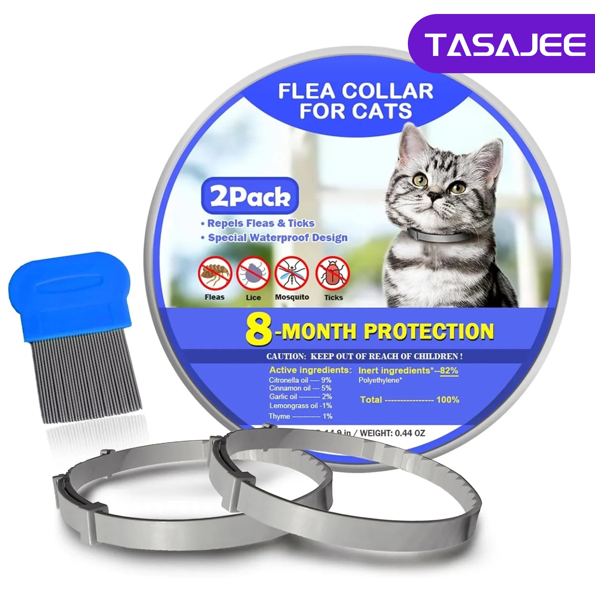Tasajee Cat Flea Collar 2 Packs, Flea and Tick Collar for Cats and