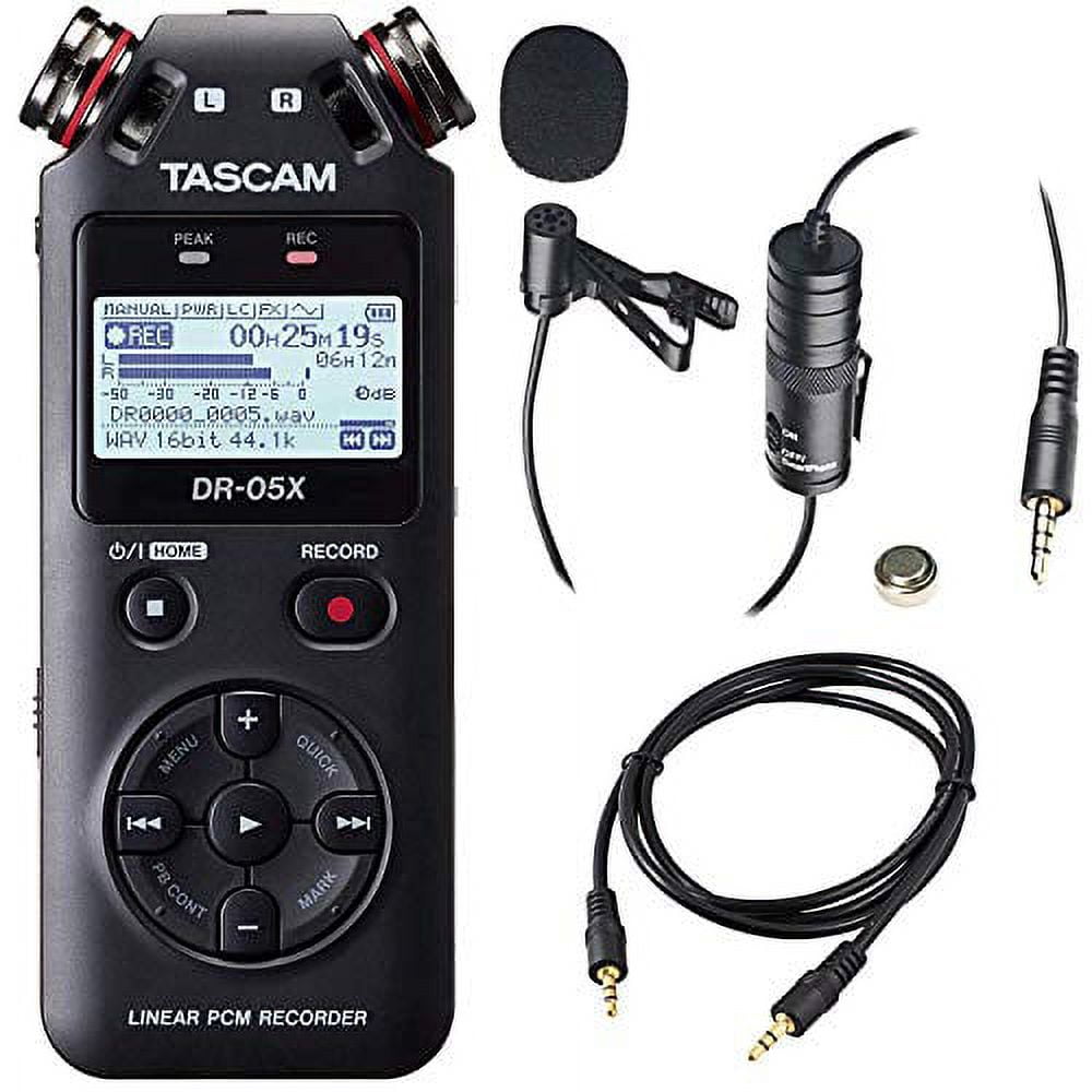 Tascam DR-05X 2-Input / 2-Track Portable Handheld Digital Audio Recorder  (Black) with Deluxe Accessory Bundle