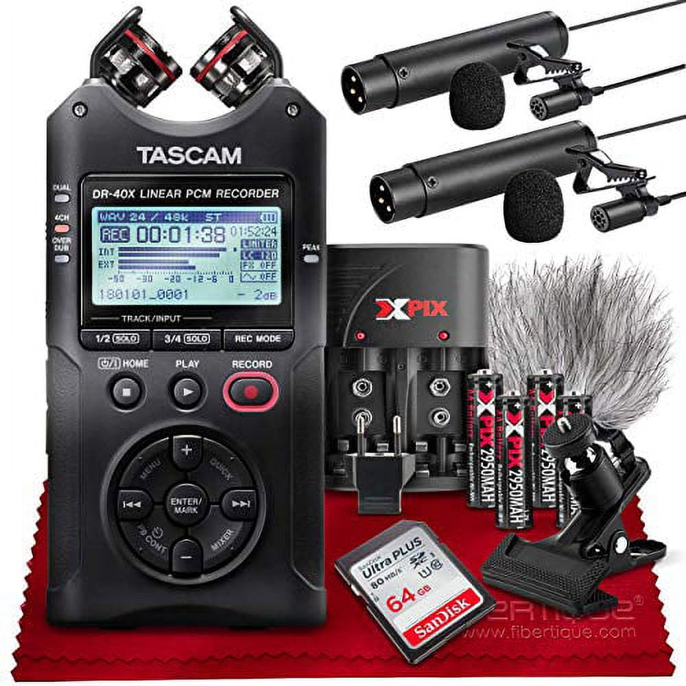 Tascam DR-40X Four-Track Digital Audio Recorder and USB Audio Interface  w/Accessories Bundle