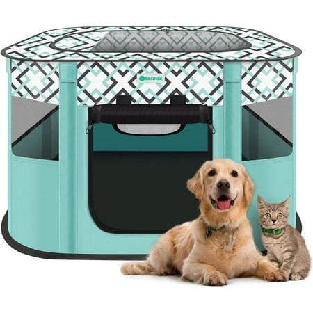 Tasdise Portable Pet Playpen Exercise Play Tent Kennel for Puppy Dog Yorkie Cat Bunny 600D Oxford L 35.5"