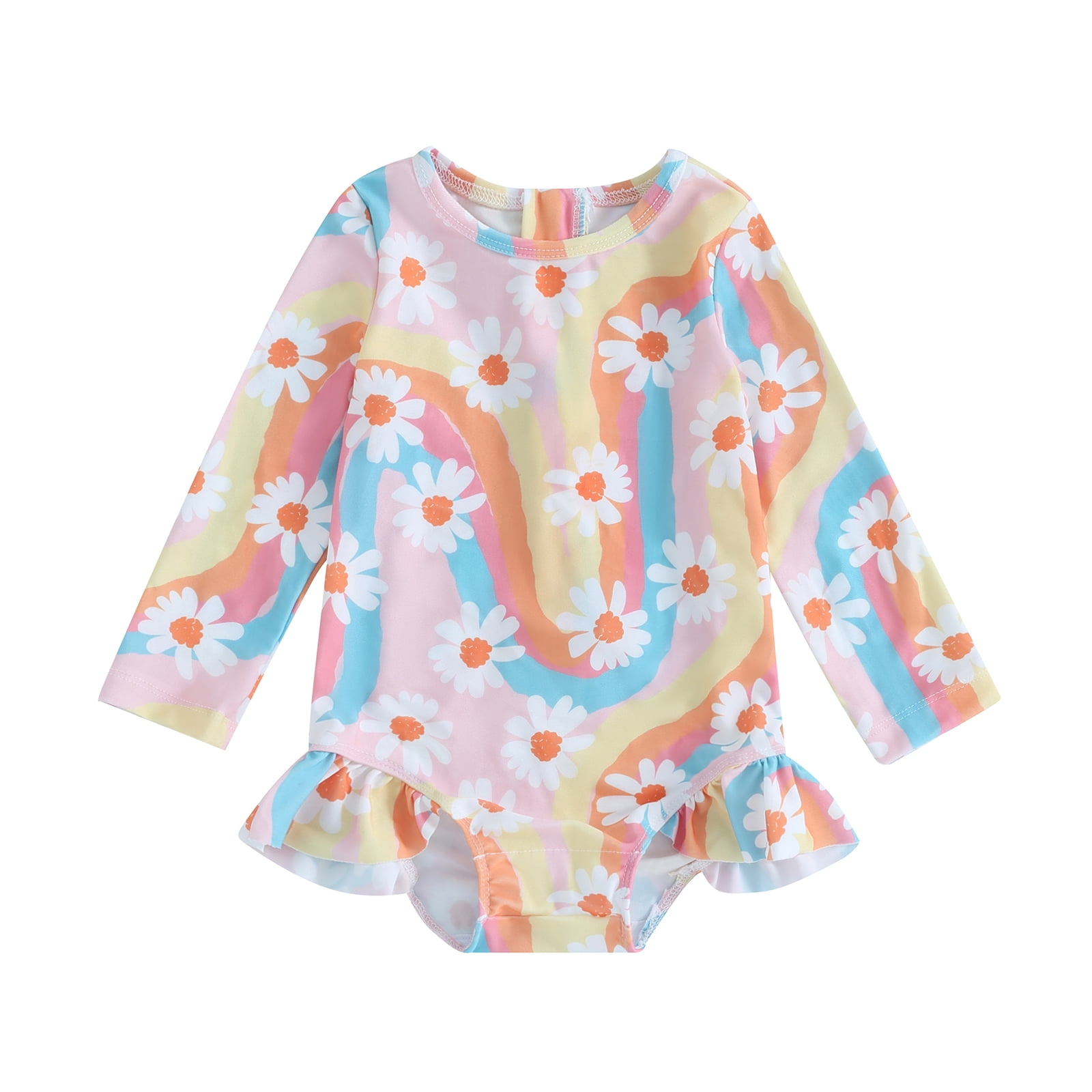 Tasdouyy Baby Toddler Girl Long Sleeve Ruffle Swimsuit One Piece Zipper