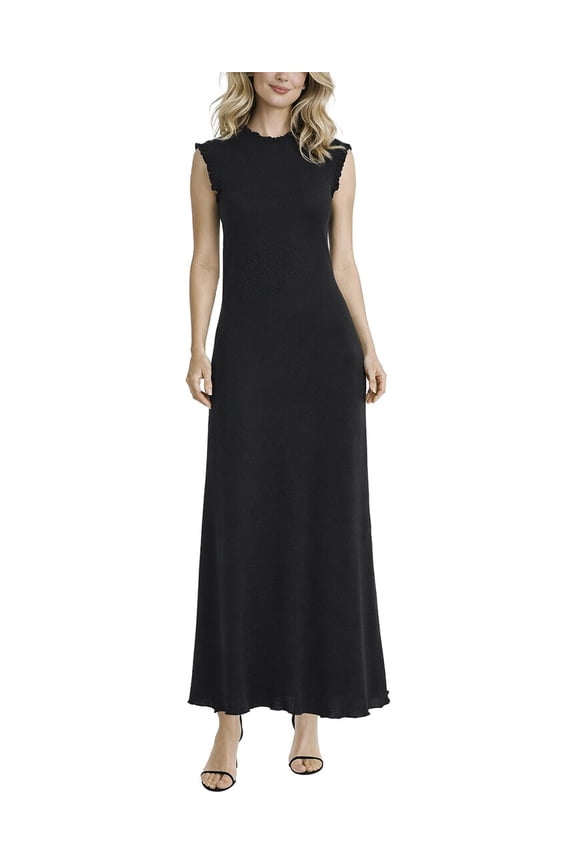 womens  Macarena Ruffle Trim Midi Dress, l, Black