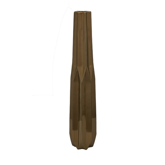 Tasha Vase with Geometric Design, Slim Profile Bronze Ceramic 32 Inch