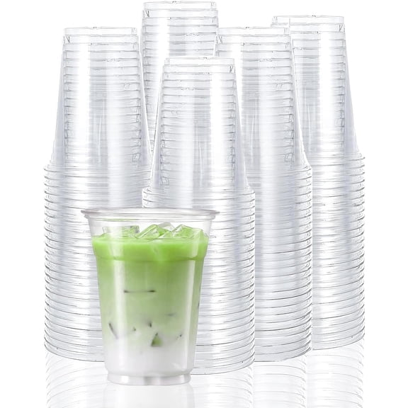 TashiBox 12 Ounce - 100 Count Plastic Cups for Cold Drink, Disposable Coffee Cups