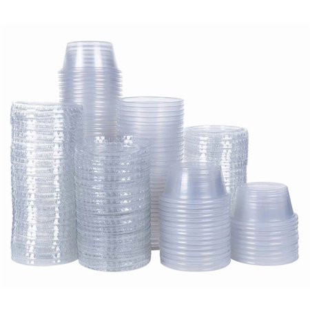 Tashibox 200 Pack of 2-Ounce Disposable Plastic Jello Shot Cups with Lids, Clear