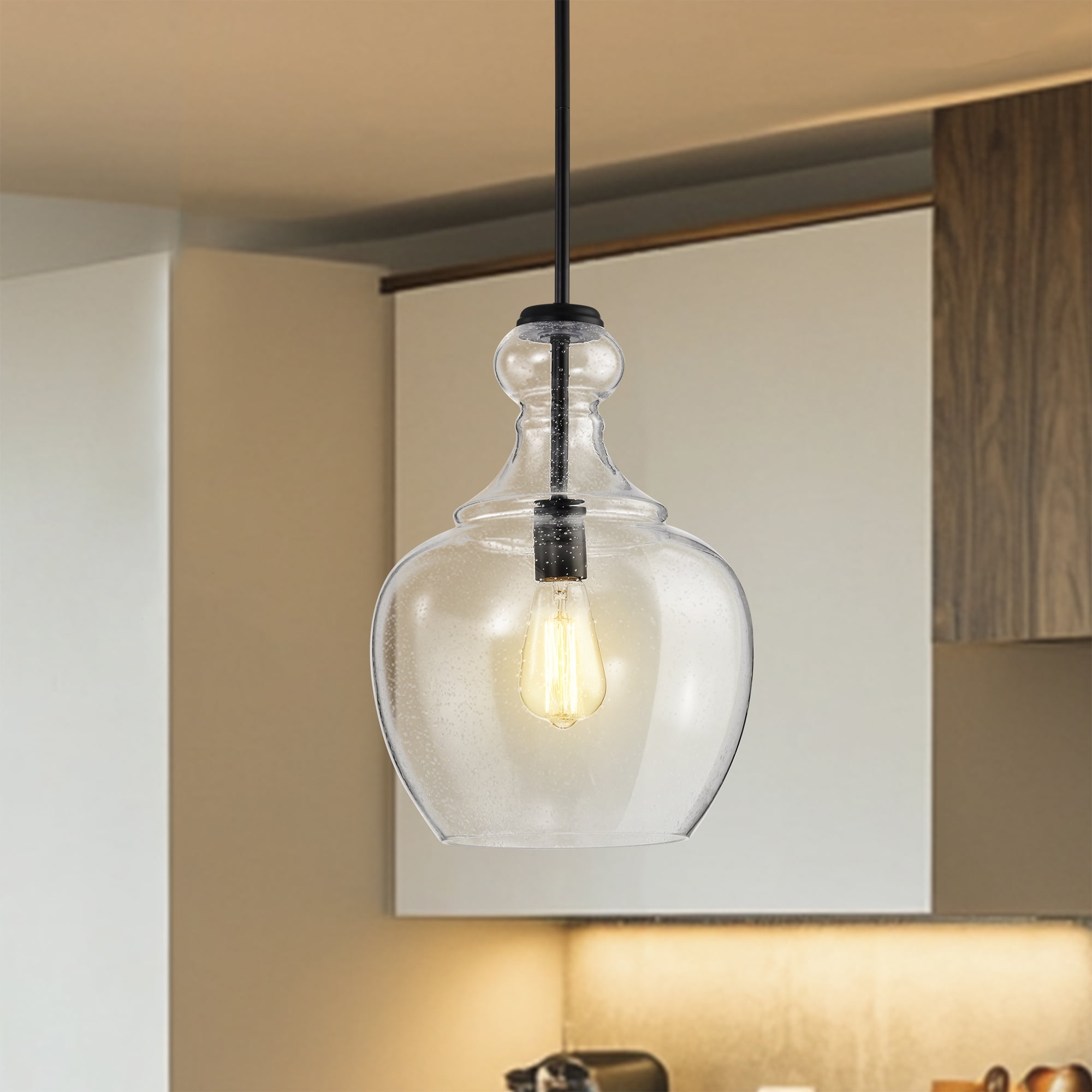 Tasio 11 in. 1-Light Indoor Matte Black Finish Pendant Light