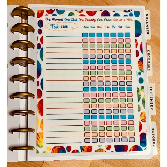 Task List 2 Sided Dashboard Insert For Use With Happy Planner