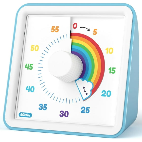 Task Timer 60 Minute Visual Countdown Clock with Rainbow Pattern Silent Operation for Classroom Kitchen Office Study, blue