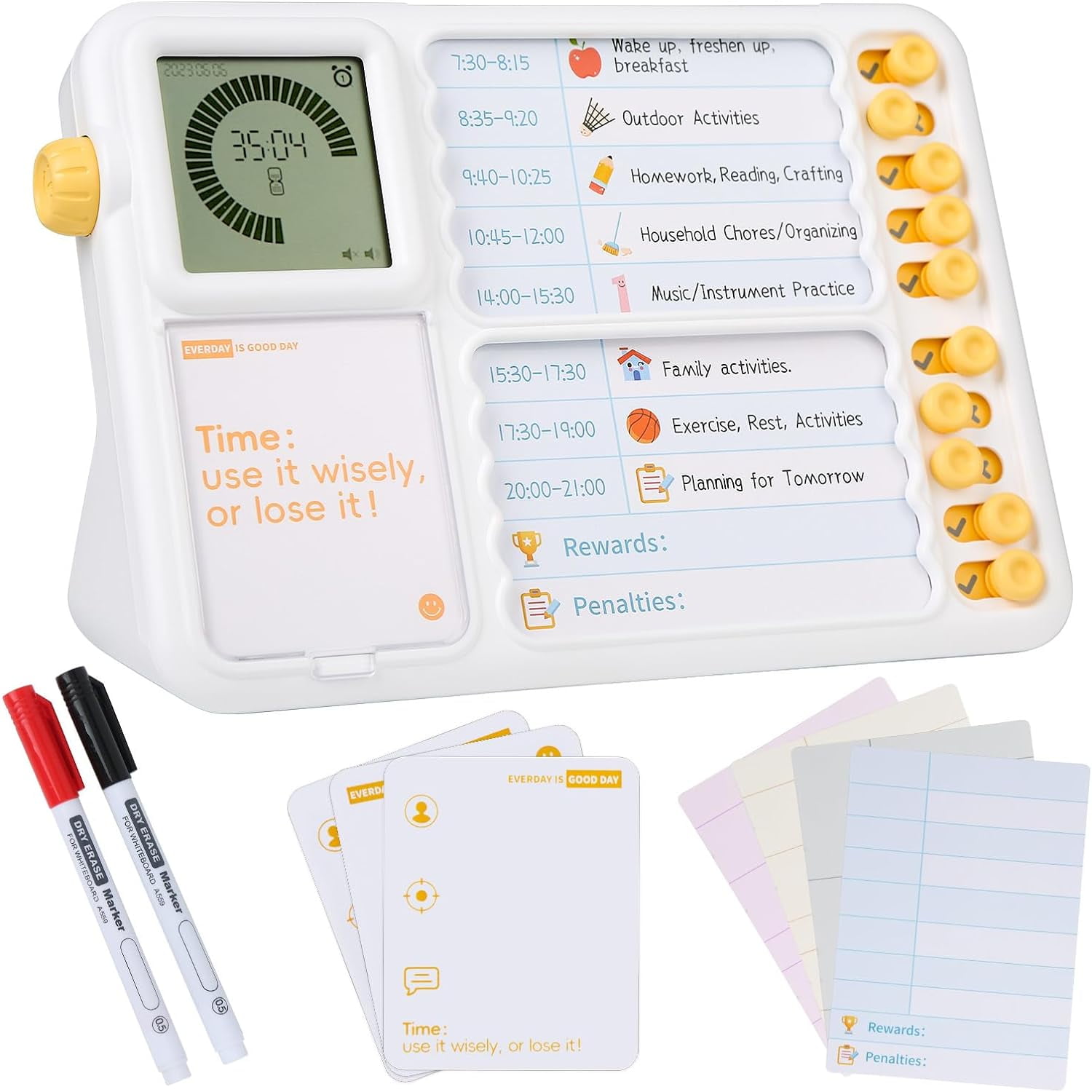 Task Timer, Planning Board with Visual Timer for Kids, Daily Chore