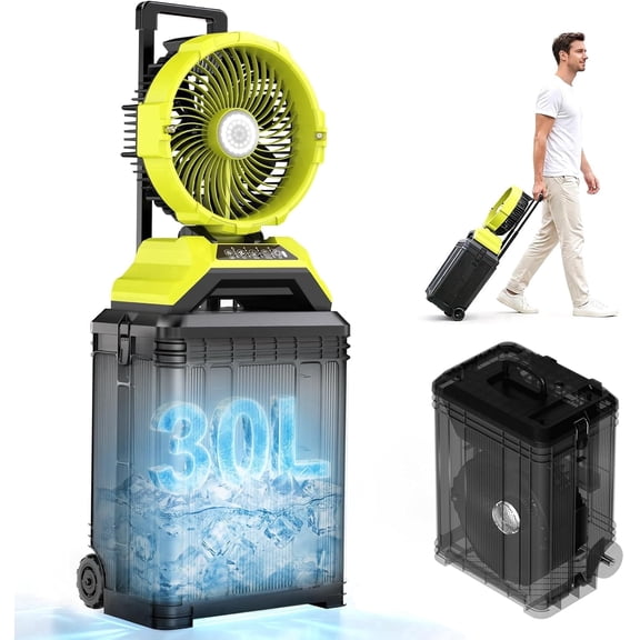 TaskStar 8 Gal 13in Portable Brushless Electric Misting Fan,30000mAh,Pull Handle Bucket Outdoor Cooling Fan ,7-30 Hour Use, Remote Control for Patios Camping Yard Golf