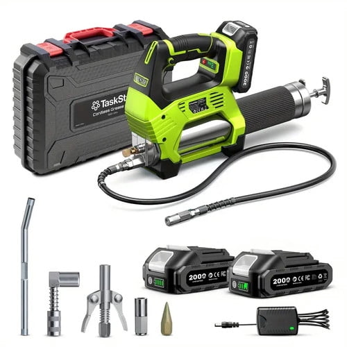 TaskStar 12000PSI Cordless Grease Gun, Brushless 3-Speed, 6.7oz/min, 2x2.0Ah Batteries Powered