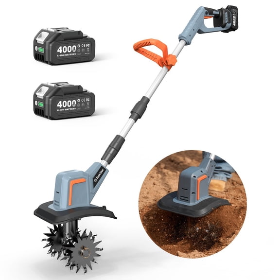 TaskStar 20V Battery Powered Roter Tiller Cordless Electric Garden Rototiller Cultivator,9" Width, 6.6" Depth,360RPM,48 Steel Tines