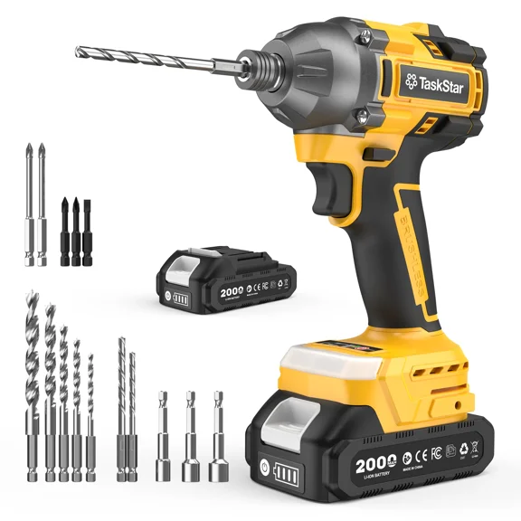 TaskStar 21V Brushless Impact Driver, 1994in-lbs (225Nm) Max Torque, 2300 RPM w/ 2.0Ah Battery, 3 Modes & 18pc Bits Set Power Drill Screwdriver for Home & DIY