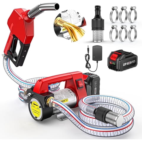 TaskStar 260W Fuel Transfer Pump Battery Powered, 12GPM Electric Pump Kit with 21V 4.0Ah Battery & Charger, Portable Cordless Pump with Auto-off & 2x 6.6FT Hoses Diesel Kerosene Transfer Pump