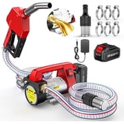 TaskStar 260W Fuel Transfer Pump Battery Powered, 12GPM Electric Pump Kit with 21V 4.0Ah Battery & Charger, Portable Cordless Pump with Auto-off & 2x 6.6FT Hoses Diesel Kerosene Transfer Pump