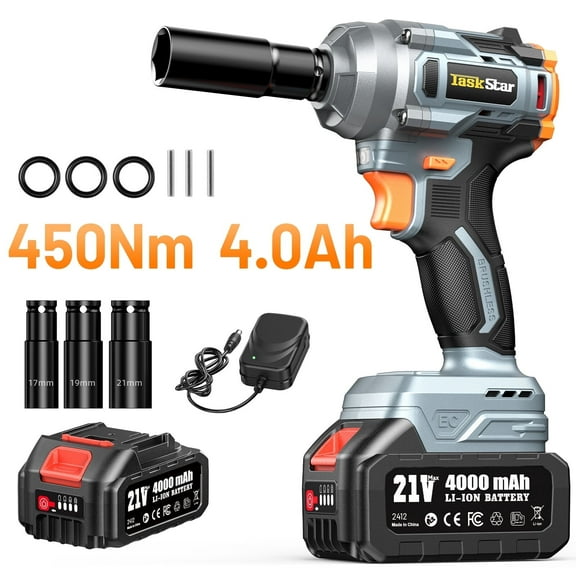 TaskStar 450nm Electric 1/2" Cordless Impact Wrench Brushless 2800RPM 4000mah