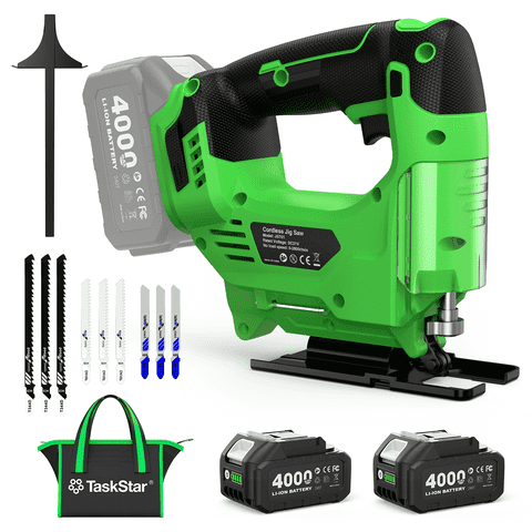 TaskStar Brushless Cordless Jig Saw Tool, 9 Blades, 045 Bevel Cutting, LED Light, Electric Jigsaw for Wood, Metal & Plastic, Straight & Curved Cuts
