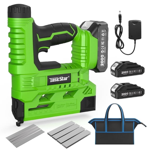 TaskStar Cordless Nail Gun, with 2x2.0AH Battery for Woodworking and DIY Projects, Size 18, 221V MAX Lithium-Ion Battery, Charger500 x Brad Nails500x Staples