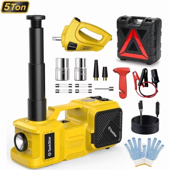 Taskstar 12V DC Low Profile Jack 5 Ton Hydraulic Electric Car Floor Jack Lifting Range 4.7" to 17.7"（12-45cm) ,Built-in Inflatable Pump