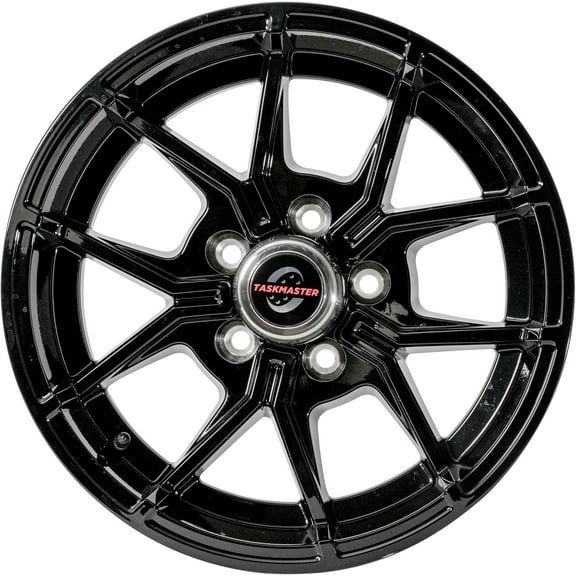 Taskmaster Trinity 5 Fork Aluminum Trailer Wheel Rim 15x5 5x4.5 Black Full Paint with Silver Cap