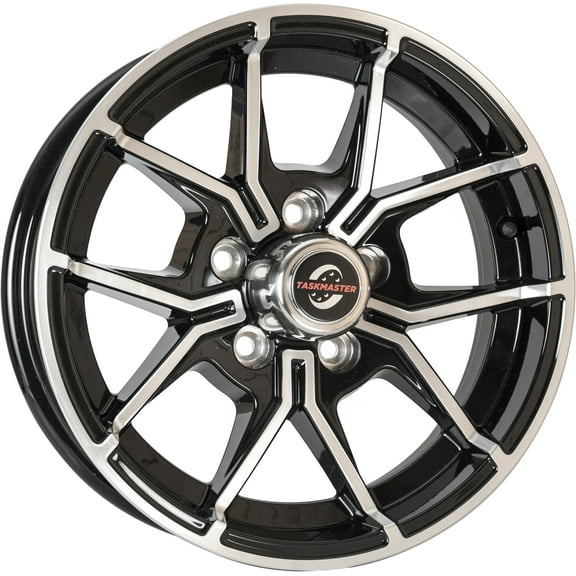 Taskmaster Trinity 5 Fork Aluminum Trailer Wheel Rim 15x5 5x4.5 Black Machined Face with Silver Cap
