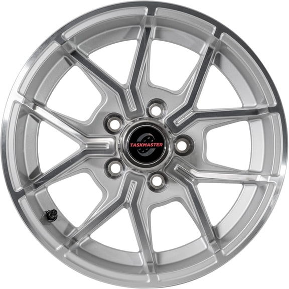 Taskmaster Trinity 5 Fork Aluminum Trailer Wheel Rim 15x5 5x4.5 Silver Machined Face with Silver Cap