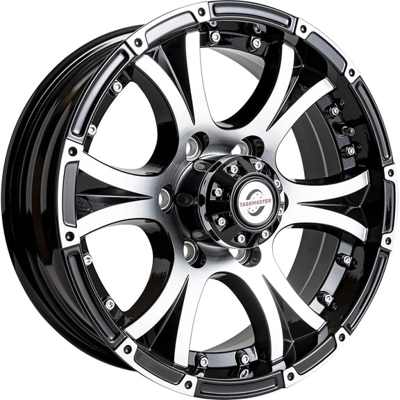 Taskmaster Viking Aluminum Trailer Wheel Rim 16x6 6x5.5 Black Machined Lip and Face with Black Cap