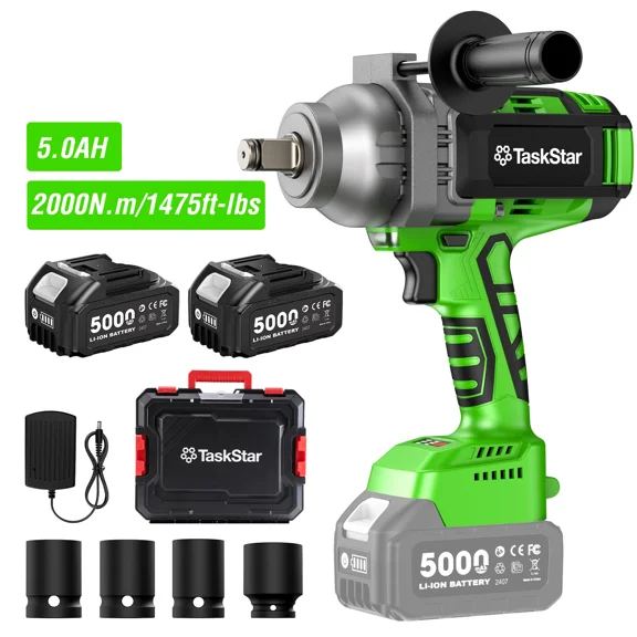 Taskstar 3/4 in. Cordless Impact Wrench 2000Nm, 1475ft-lbs High Torque Brushless Power Electric Impact Gun, 2x 5.0AH Battery