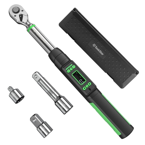 Taskstar 3/8" Digital Torque Wrench 220Nm(162ft-lbs), LCD Display, Real-Time & Peak Modes, Preset & Data Storage, Dual Alarm, Electric Torque Wrench