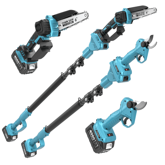 Taskstar 4-in-1 Pole Saw & Pruning Shears Combo Kit, Electric 6 Inch Mini Chainsaw ,15 Feet Max Reach , Limb Branch Cutter Pruner