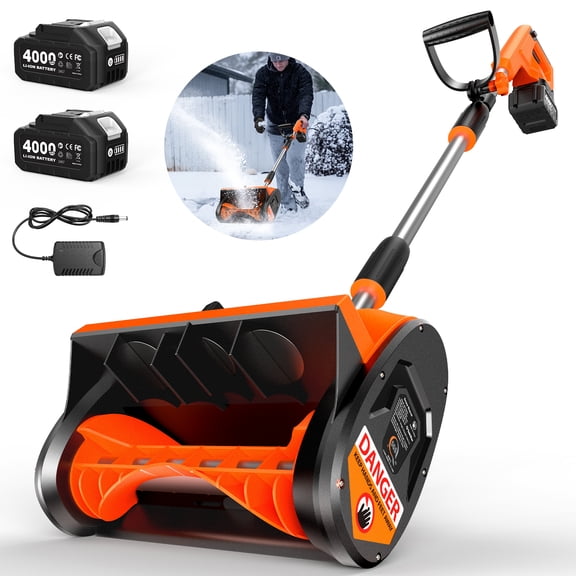 Taskstar 21V 12-inch Cordless Snow Shovel Electric Snow Blower with Directional Plate, 2xBattery & Quick Charger for Driveway & Sidewalks
