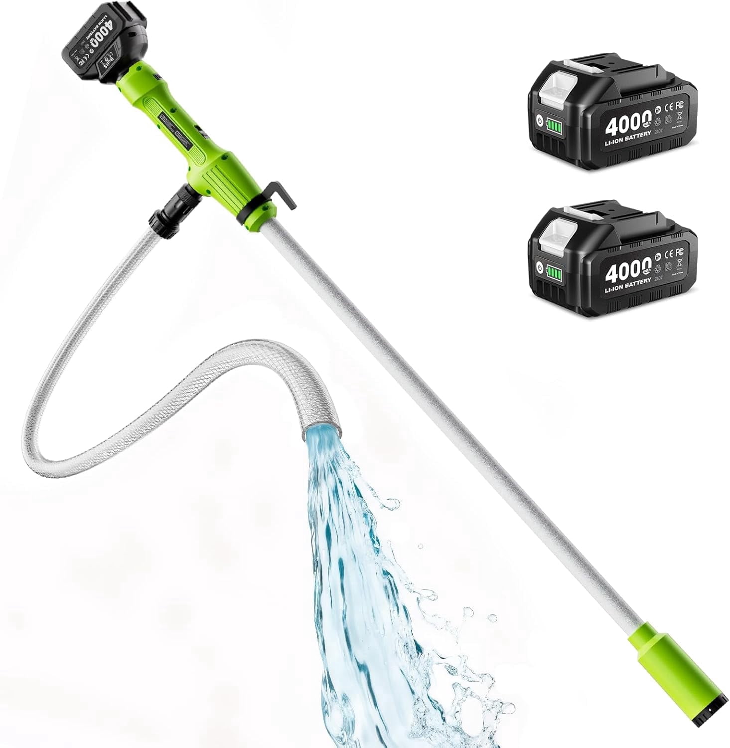 Taskstar Cordless Stick Transfer Pump for Water/Diesel, 2.2" Filter OD, 720GPH Fast Drain, Battery Powered 60-Min Runtime, 16FT Lift Head for Basement, Pool, Pond, Rain Barrels, Boat, Aquarium, RV