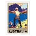 thumbnail image 1 of Tasmania Australia - Fly Fishing - Vintage Travel Poster by John Vickery c.1933 - Fine Art Rolled Canvas Print 27in x 40in, 1 of 4