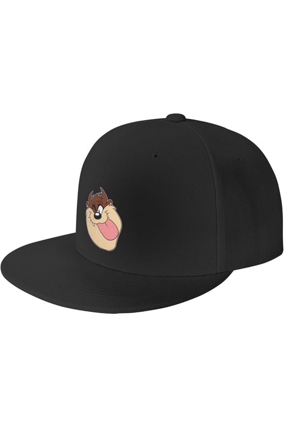 Tasmanian Cartoon Devil Taz Anime Flat Brim Hat Baseball Cap Adjustable Snapback Hat Cool Dad Hat for Men Women Teens Best Gift Black
