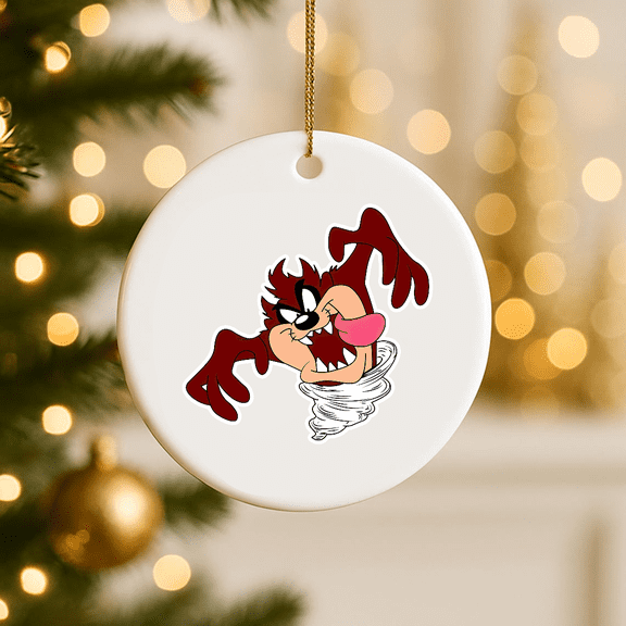 Tasmanian Devil Ornament Cartoon 2D FLAT CIRCLE Ceramic Ornament
