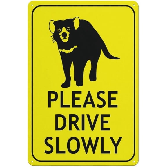 Tasmanian Devil Please Drive Slowly Bright Yellow Sign 8"x12" Outdoor UV Printed Aluminum, Weatherproof Security For Home Or Business, Yellow Devil Slow Marker