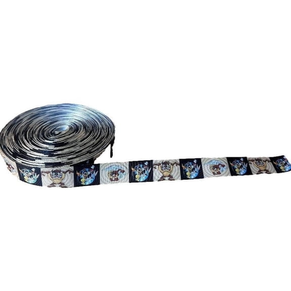 Tasmanian Devil Taz Cartoon Character Grid 1" Wide 3 Yards Repeat Ribbon